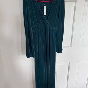 Baltic Born Green Pleated Gown with Bishop Sleeves